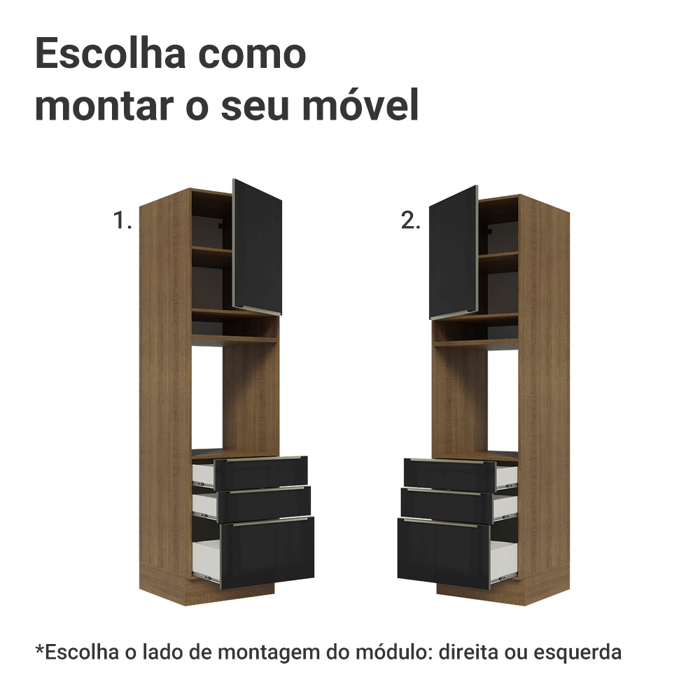 Torre Quente 60 x 60 cm 1 Porta 3 Gavetas Rustic/Preto Lux Madesa