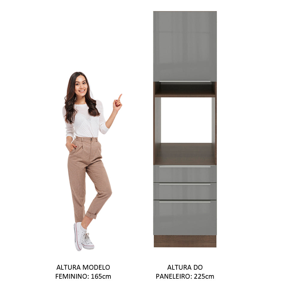 Torre Quente 60 x 60 cm 1 Porta 3 Gavetas Rustic/Cinza Lux Madesa