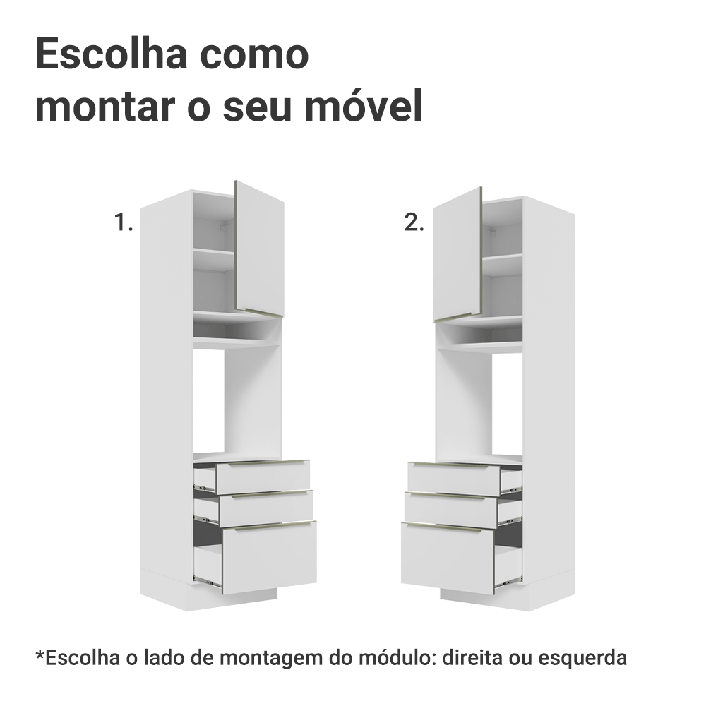 Torre Quente 60 x 60 cm 1 Porta 3 Gavetas Branco/Branco Veludo Lux Madesa