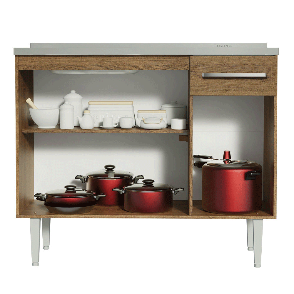 Balcão Gabinete com Pia 3 Portas e 1 Gaveta 105cm Rustic Emilly Madesa
