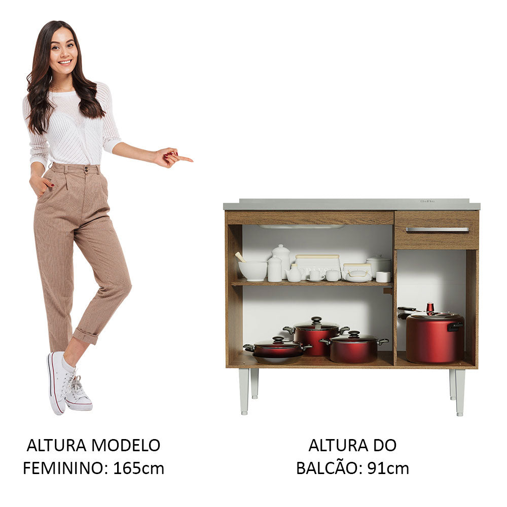 Balcão Gabinete com Pia 3 Portas e 1 Gaveta 105cm Rustic Emilly Madesa