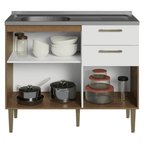 Balcão de Cozinha com Pia 105 cm 3 Portas 2 Gavetas Rustic/Branco Lille Madesa
