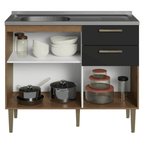 Balcão de Cozinha com Pia 105 cm 3 Portas 2 Gavetas Rustic/Preto Lille Madesa