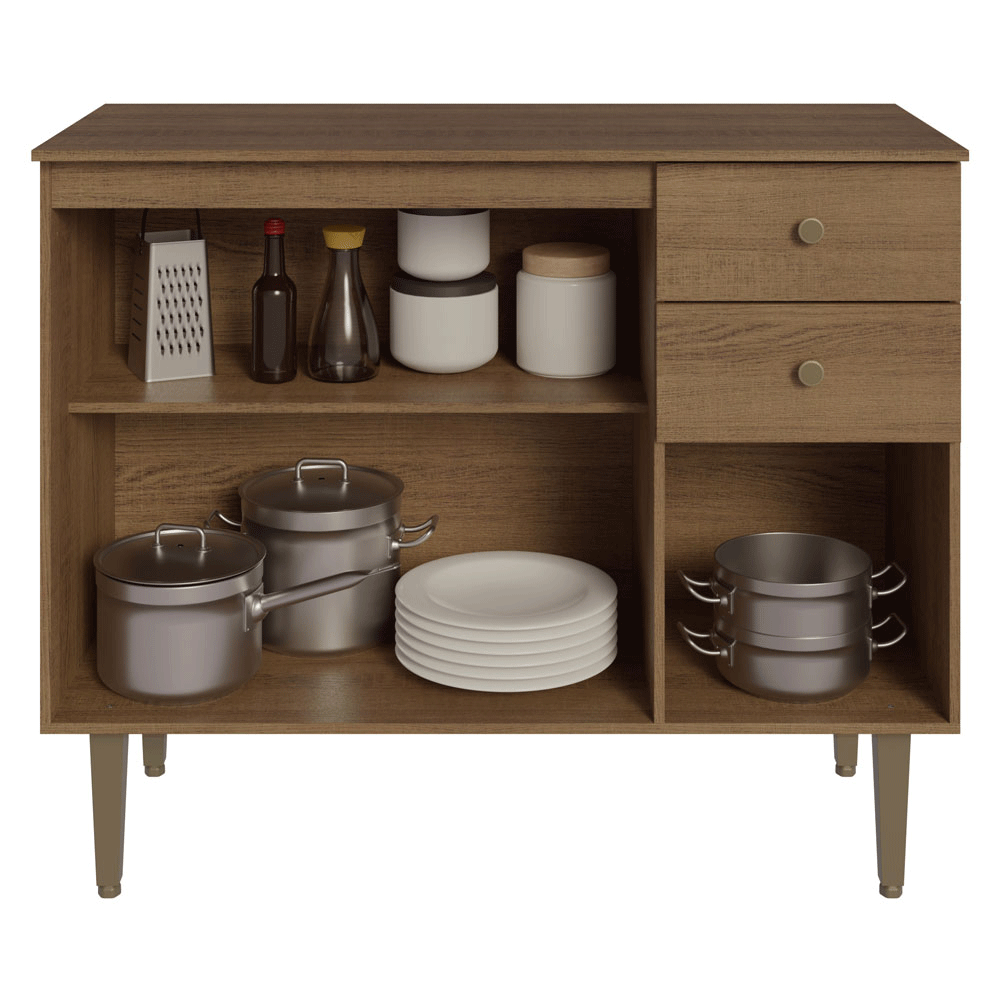 Balcão Gabinete 3 Portas 2 Gavetas Rustic Gourmet Madesa