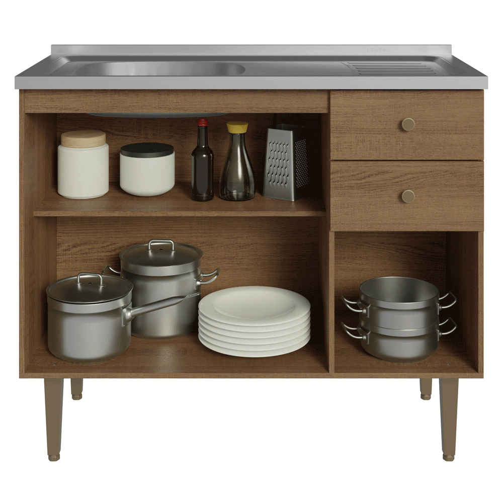 Balcão Gabinete com Pia 3 Portas e 2 Gavetas 105cm Rustic Gourmet Madesa