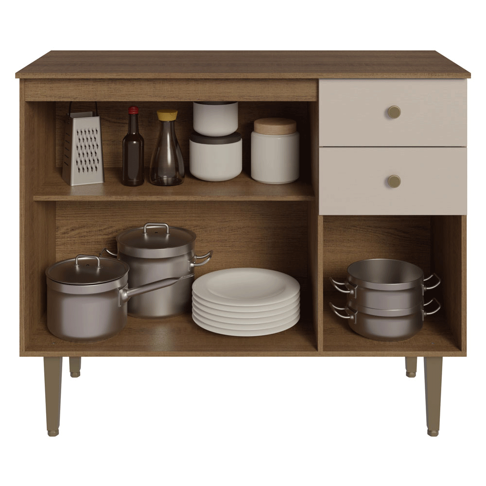 Balcão Gabinete 3 Portas 2 Gavetas Rustic/Crema Gourmet Madesa