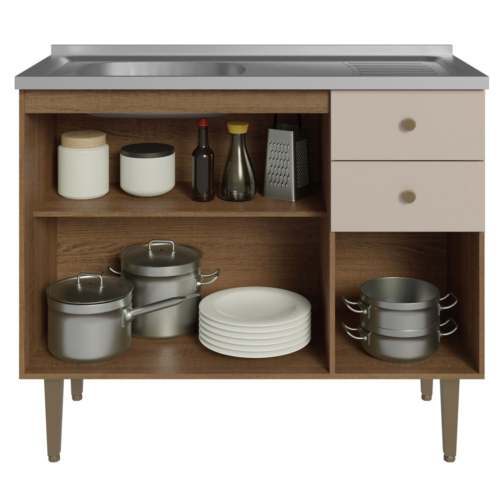 Balcão Gabinete com Pia 3 Portas e 2 Gavetas 105cm Rustic/Crema Gourmet Madesa