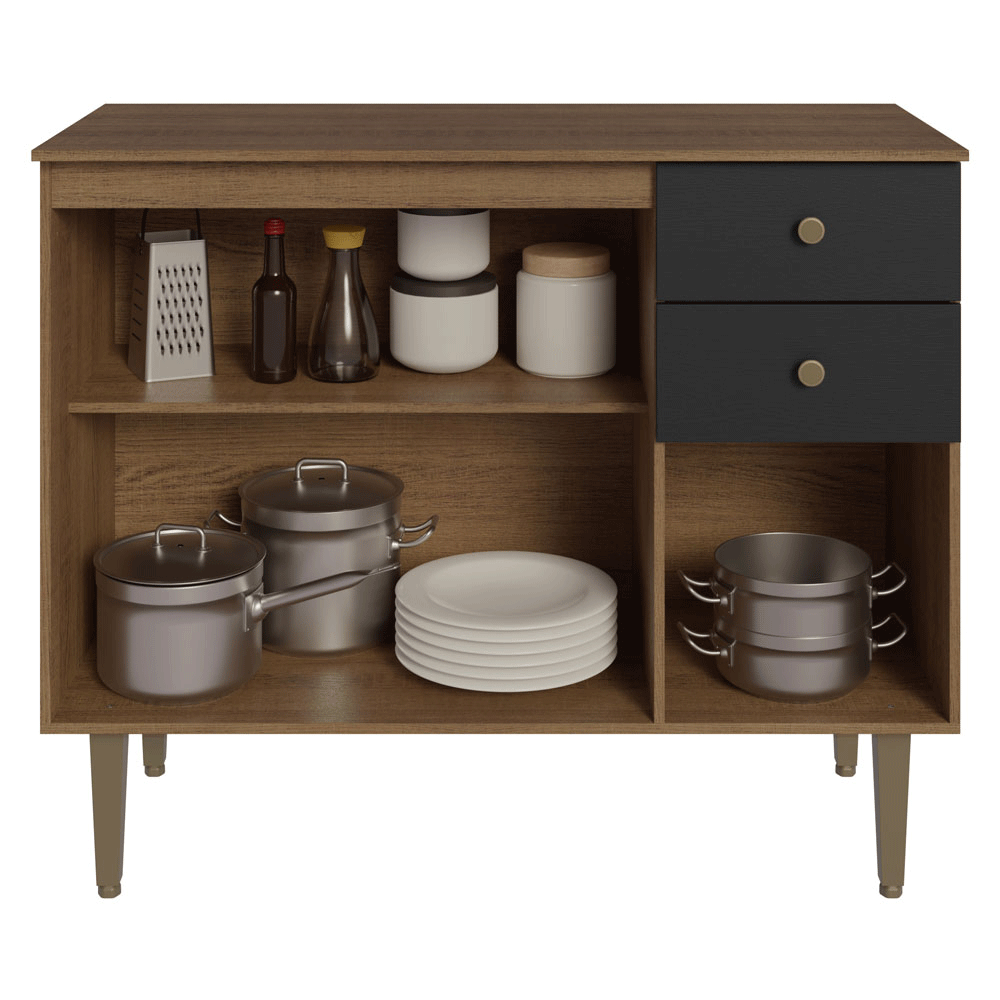 Balcão Gabinete 3 Portas 2 Gavetas Rustic/Preto Gourmet Madesa