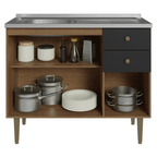Balcão Gabinete com Pia 3 Portas e 2 Gavetas 105cm Rustic/Preto Gourmet Madesa