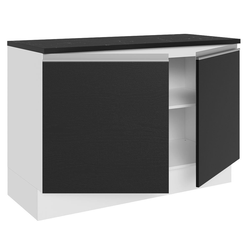 Balcão Cozinha 100% MDF 120 cm 2 Portas Branco/Preto Acordes Madesa