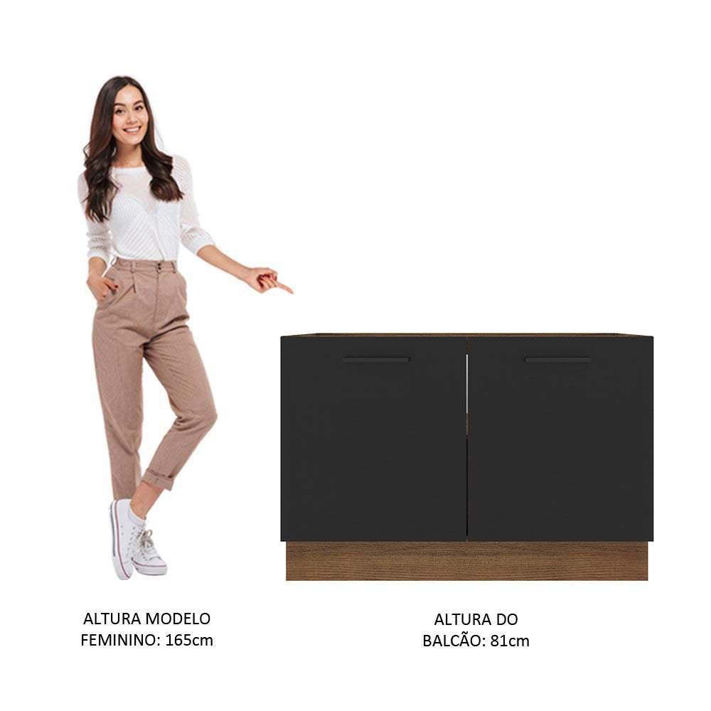 Balcão Gabinete de Pia Madesa Agata 2 Portas (Sem Tampo e Pia) Rustic/Preto