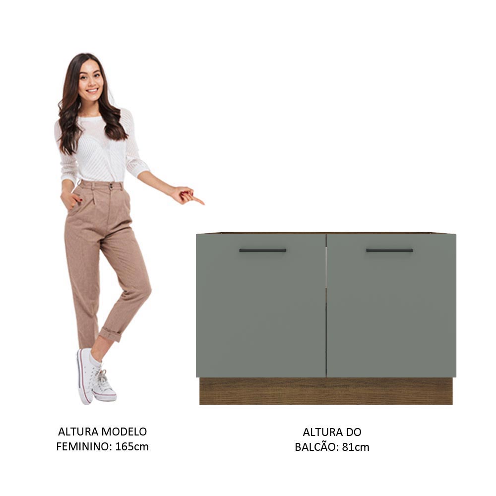 Balcão Gabinete de Pia Madesa Agata 2 Portas (Sem Tampo e Pia) Rustic/Cinza