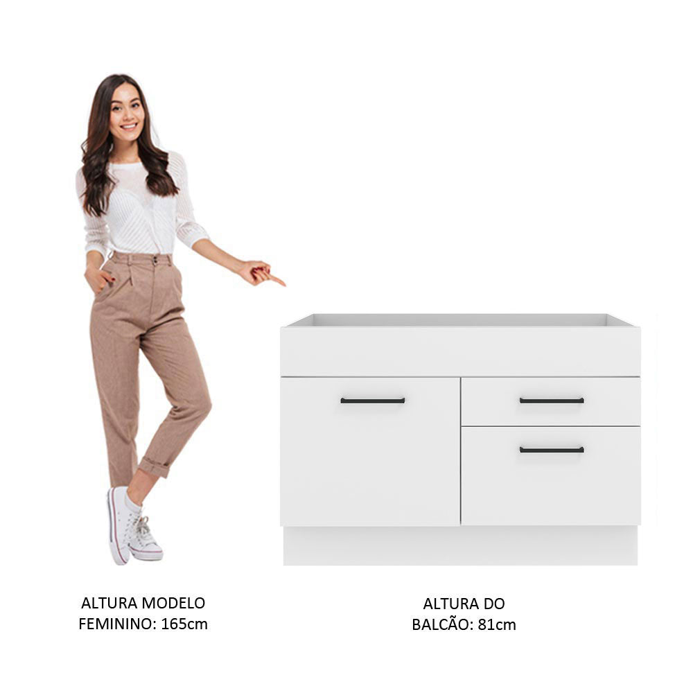 Balcão de Pia Madesa Agata 1 Porta e 2 Gavetas Branco