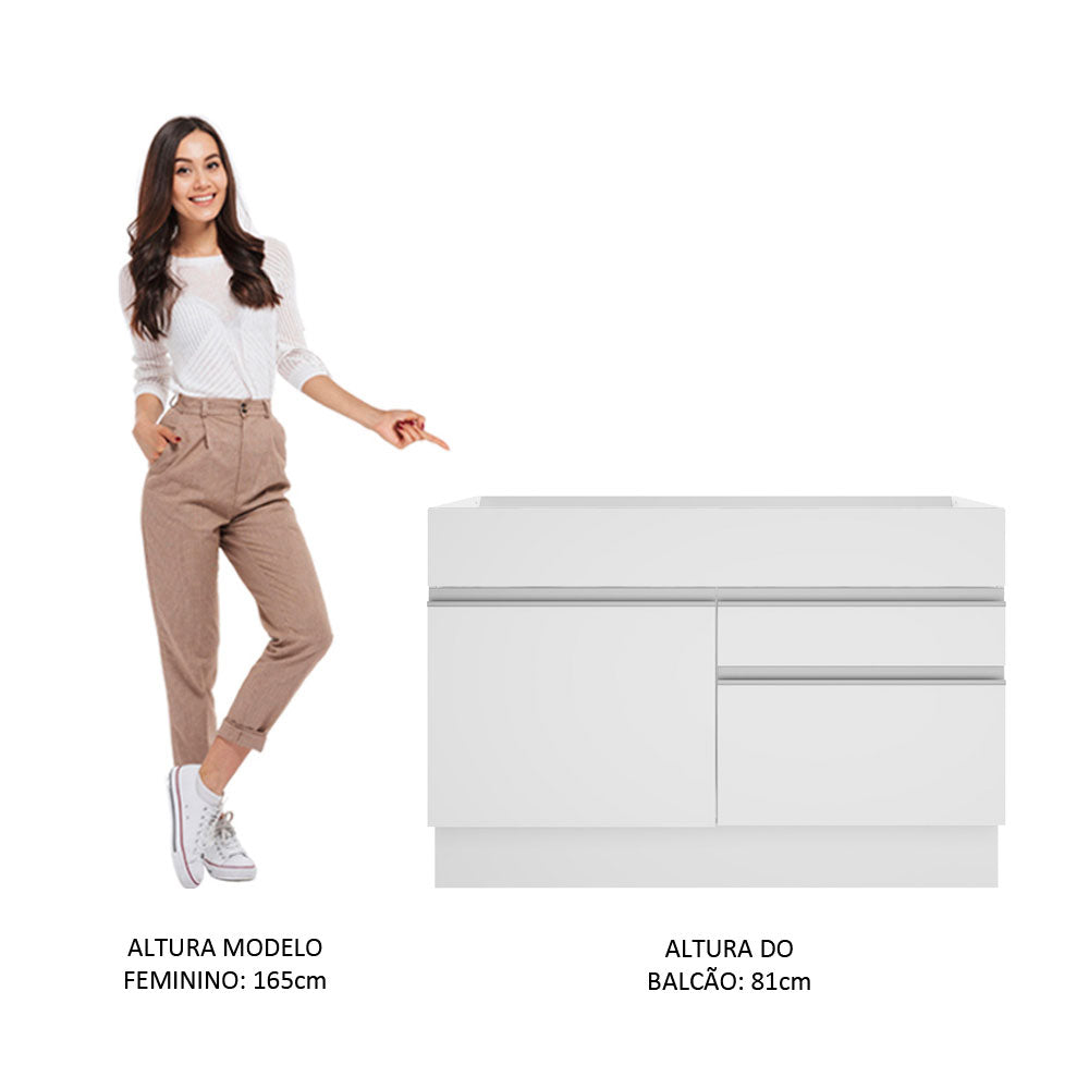Balcão Gabinete de Pia Madesa Glamy 120 cm 1 Porta 2 Gavetas (Sem Tampo e Pia) Branco