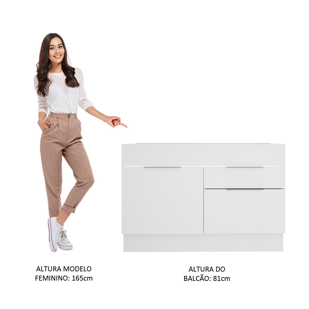 Balcão Gabinete de Pia Madesa Stella 1 Porta e 2 Gavetas (Sem Tampo e Pia) Branco