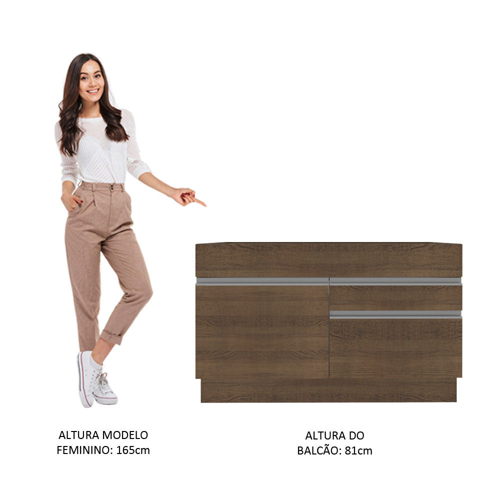 Balcão Gabinete de Pia Madesa Glamy 120 cm 1 Porta 2 Gavetas (Sem Tampo e Pia) Rustic