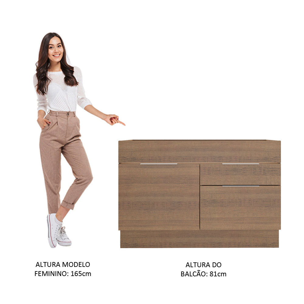 Balcão Gabinete de Pia Madesa Stella 1 Porta e 2 Gavetas (Sem Tampo e Pia) Rustic