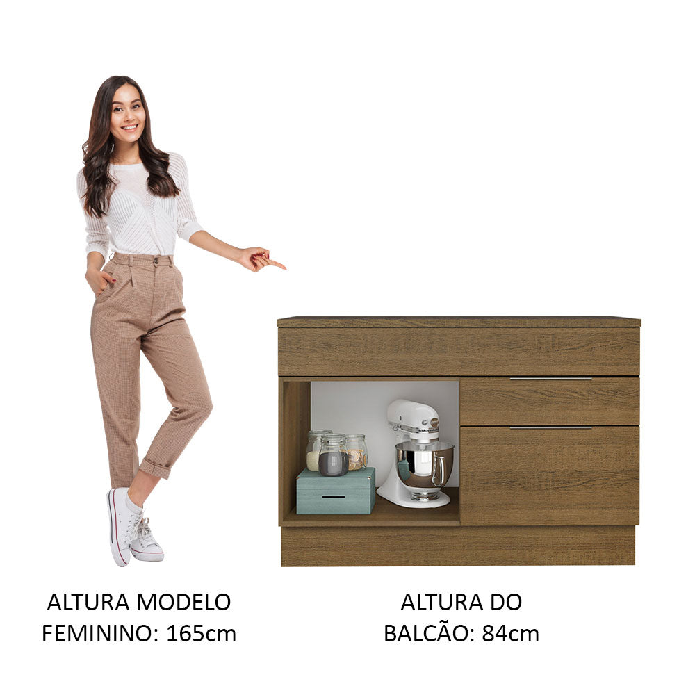 Balcão Gabinete 120 cm 1 Portas e 2 Gavetas (Com Tampo) Rustic Stella Madesa