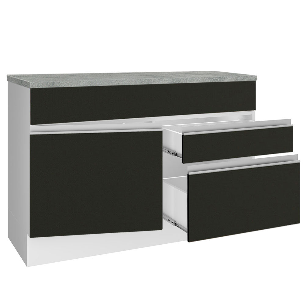 Balcão Madesa Glamy 120 cm 1 Porta e 2 Gavetas (Com Tampo) Branco/Preto