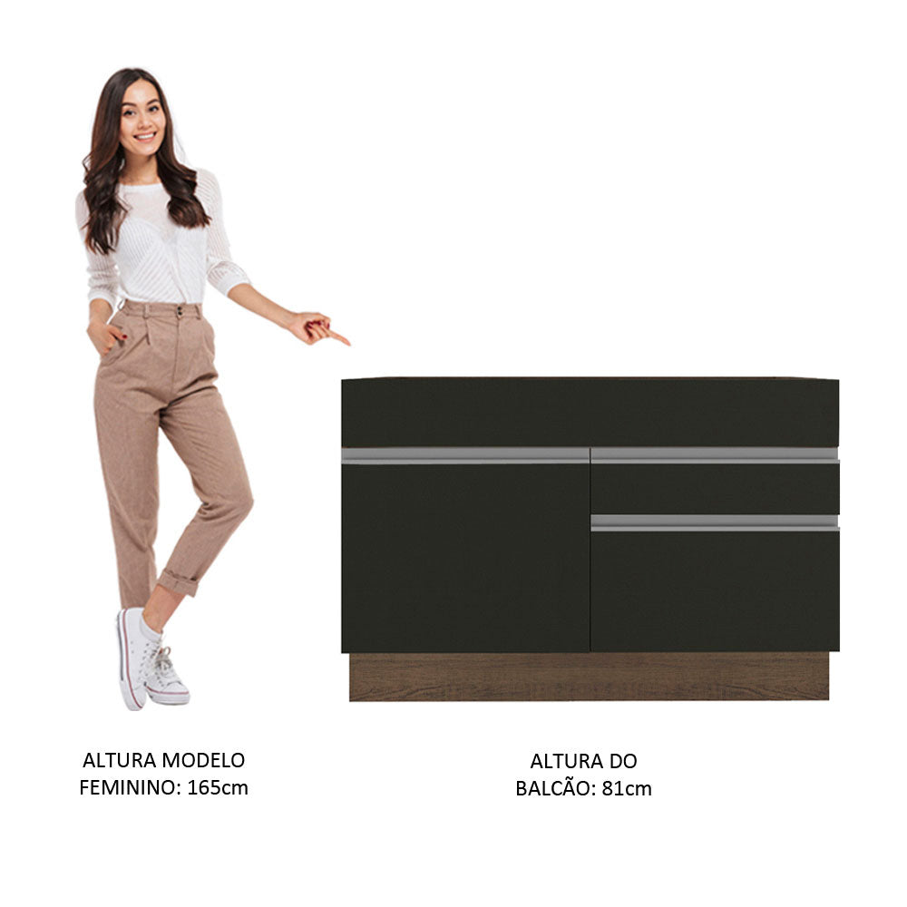 Balcão Gabinete de Pia Madesa Glamy 120 cm 1 Porta 2 Gavetas (Sem Tampo e Pia) Rustic/Preto
