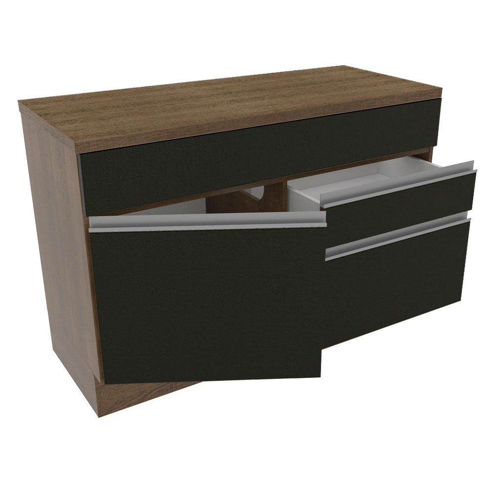 Balcão Madesa Glamy 120 cm 1 Porta e 2 Gavetas (Com Tampo) Rustic/Preto