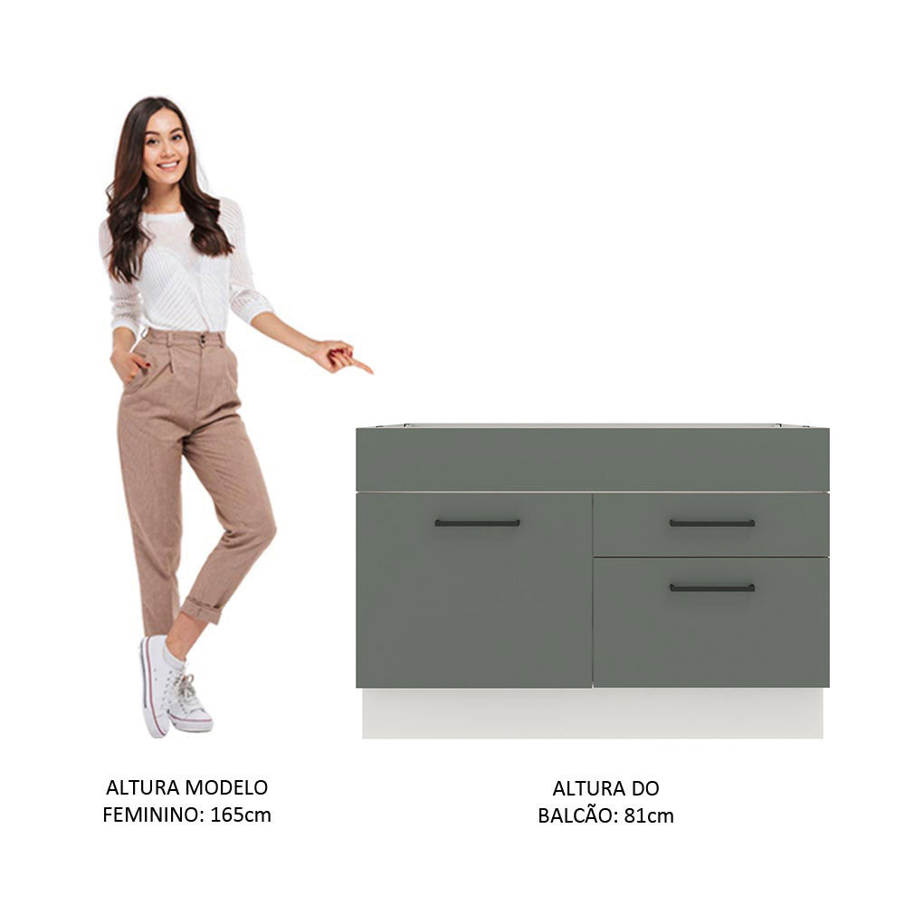 Balcão Gabinete de Pia Madesa Agata 1 Porta e 2 Gavetas (Sem Tampo e Pia) Branco/Cinza