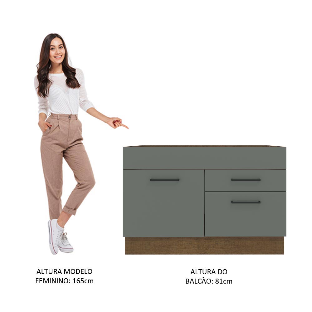Balcão Gabinete de Pia Madesa Agata 1 Porta e 2 Gavetas (Sem Tampo e Pia) Rustic/Cinza
