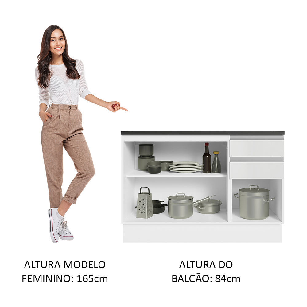 Balcão Cozinha 100% MDF 120 cm 3 Portas e 2 Gavetas Branco Acordes Madesa