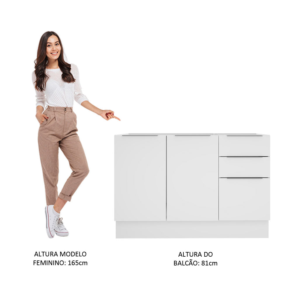 Balcão Gabinete de Pia Madesa Stella 2 Portas e 3 Gavetas (Sem Tampo e Pia) Branco