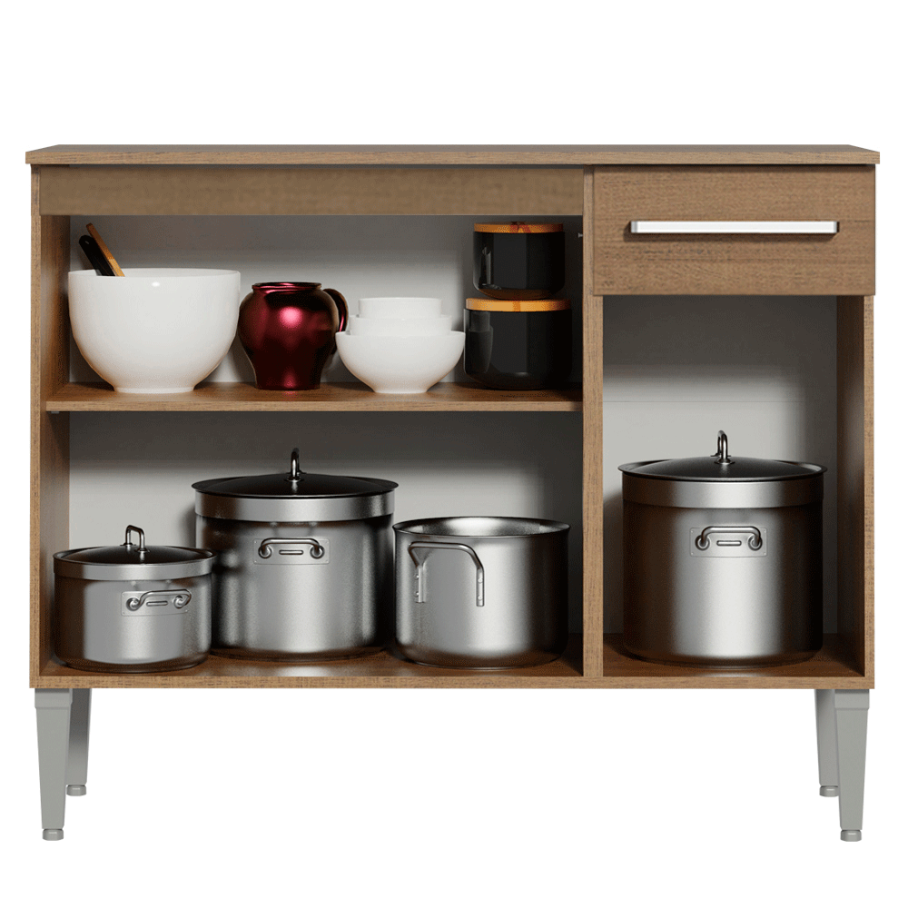 Balcão Gabinete Madesa Emilly 3 Portas e 1 Gaveta Rustic