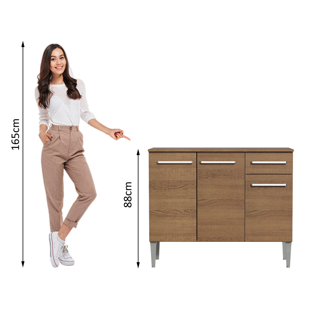 Balcão Gabinete Madesa Emilly 3 Portas e 1 Gaveta Rustic