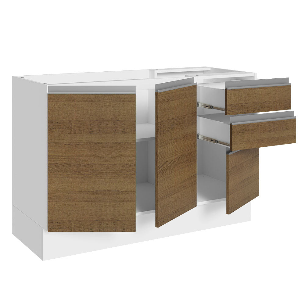 Balcão Gabinete de Pia Madesa Acordes 100% MDF 120 cm 3 Portas e 2 Gavetas Branco/Rustic