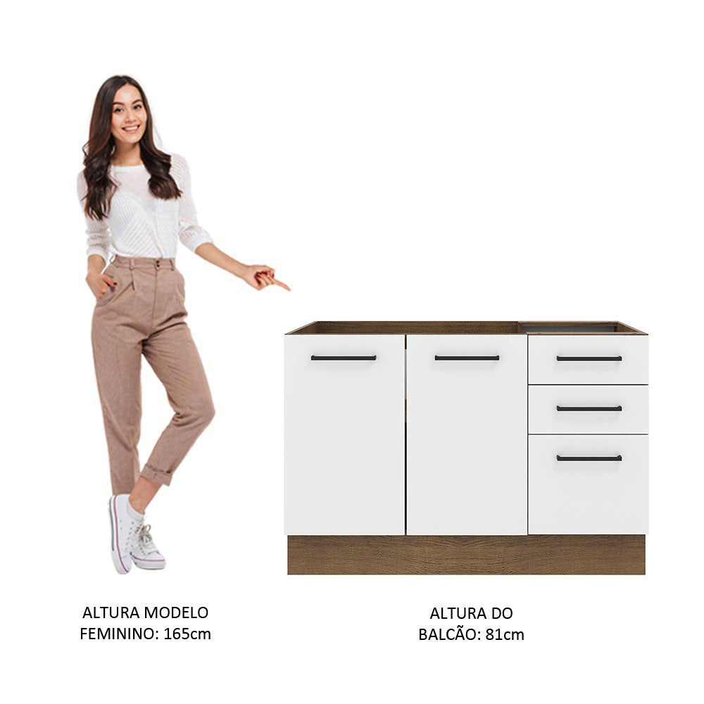 Balcão de Pia Madesa Agata 2 Portas e 3 Gavetas Rustic/Branco