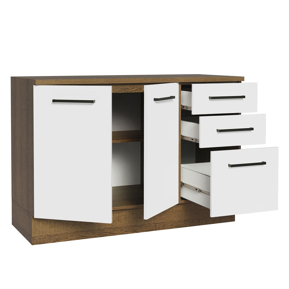 Balcão Cozinha 2 Portas e 3 Gavetas (Com Tampo) Rustic/Branco Agata Madesa