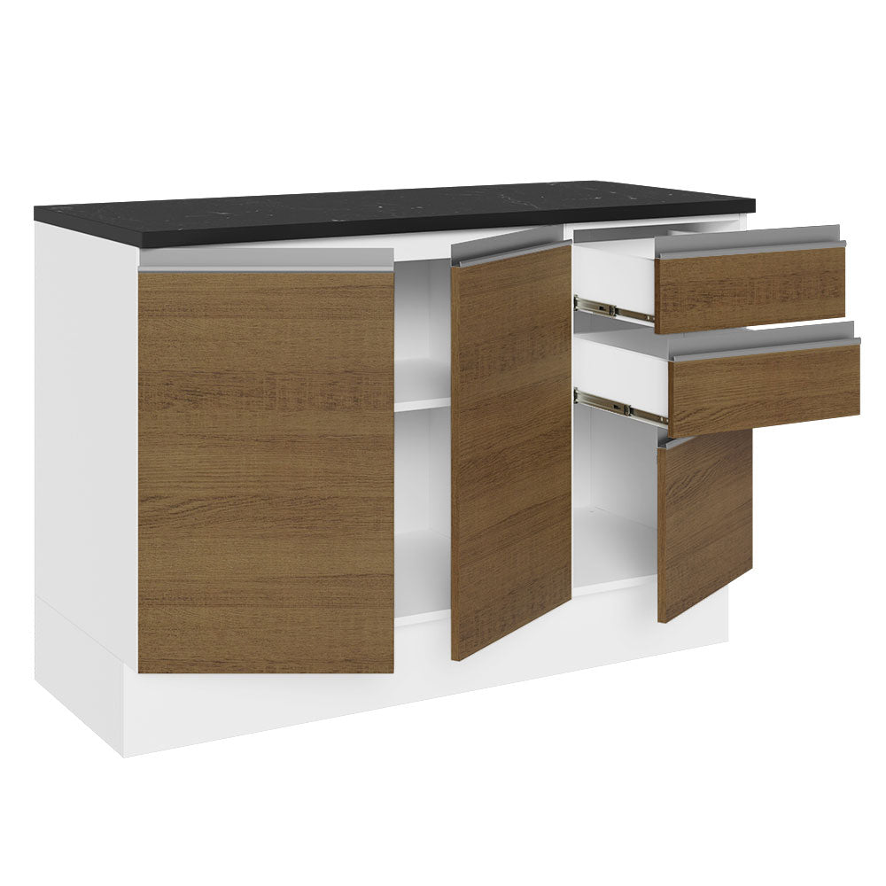 Balcão Cozinha 100% MDF 120 cm 3 Portas e 2 Gavetas Branco/Rustic Acordes Madesa