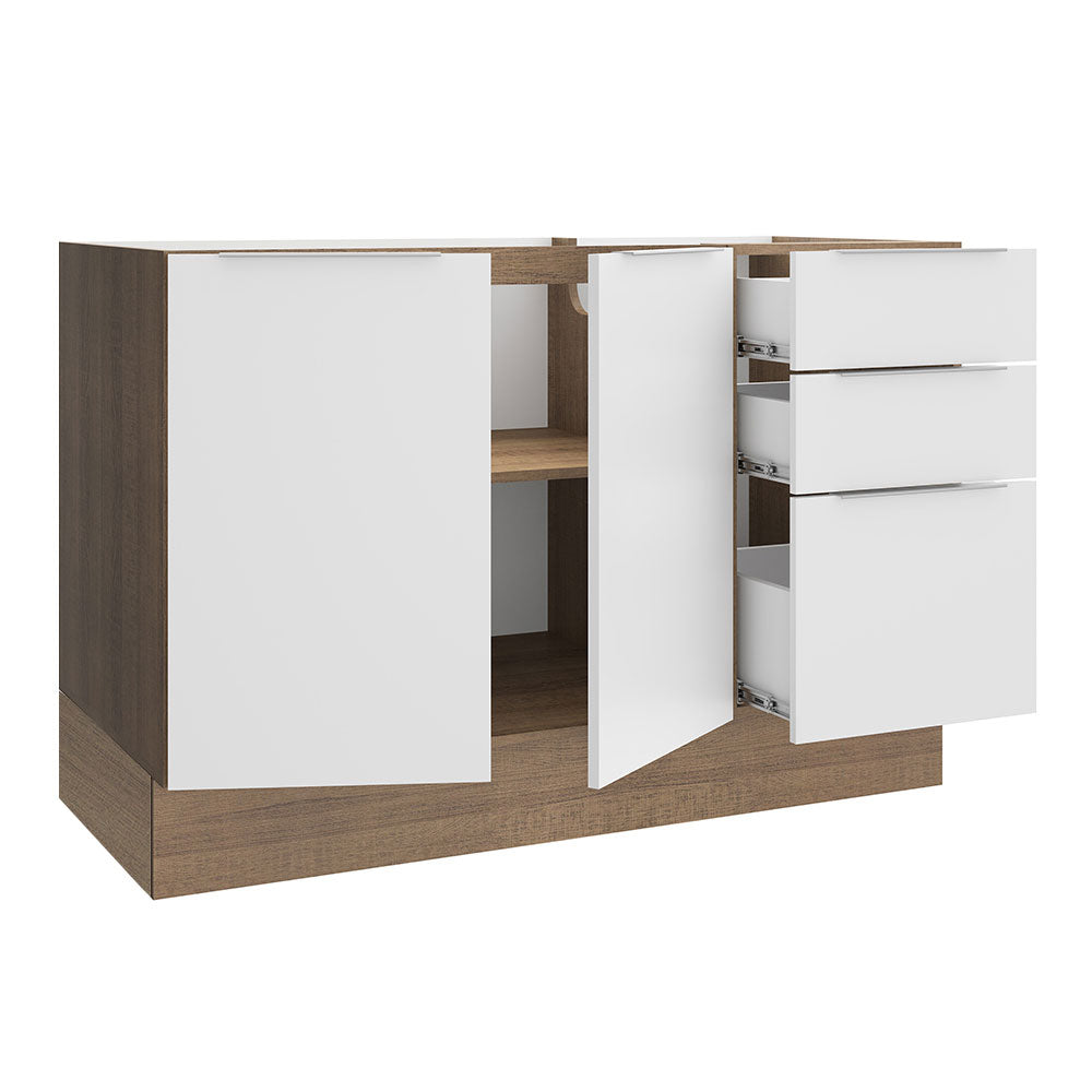Balcão Gabinete de Pia Madesa Stella 2 Portas e 3 Gavetas (Sem Tampo e Pia) Rustic/Branco