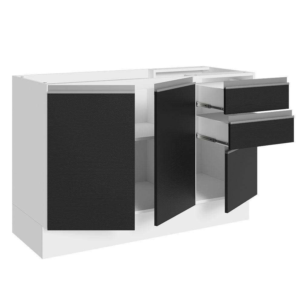 Balcão Gabinete de Pia 100% MDF 120 cm 3 Portas 2 Gavetas Branco/Preto Acordes Madesa