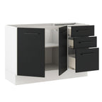 Balcão Gabinete de Pia Madesa Agata 2 Portas e 3 Gavetas (Sem Tampo e Pia) Branco/Preto