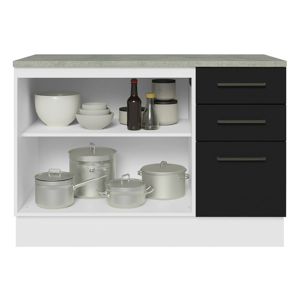 Balcão Cozinha 2 Portas e 3 Gavetas (Com Tampo) Branco/Preto Agata Madesa