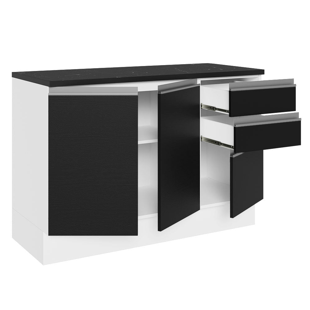 Balcão Cozinha 100% MDF 120 cm 3 Portas e 2 Gavetas Branco/Preto Acordes Madesa