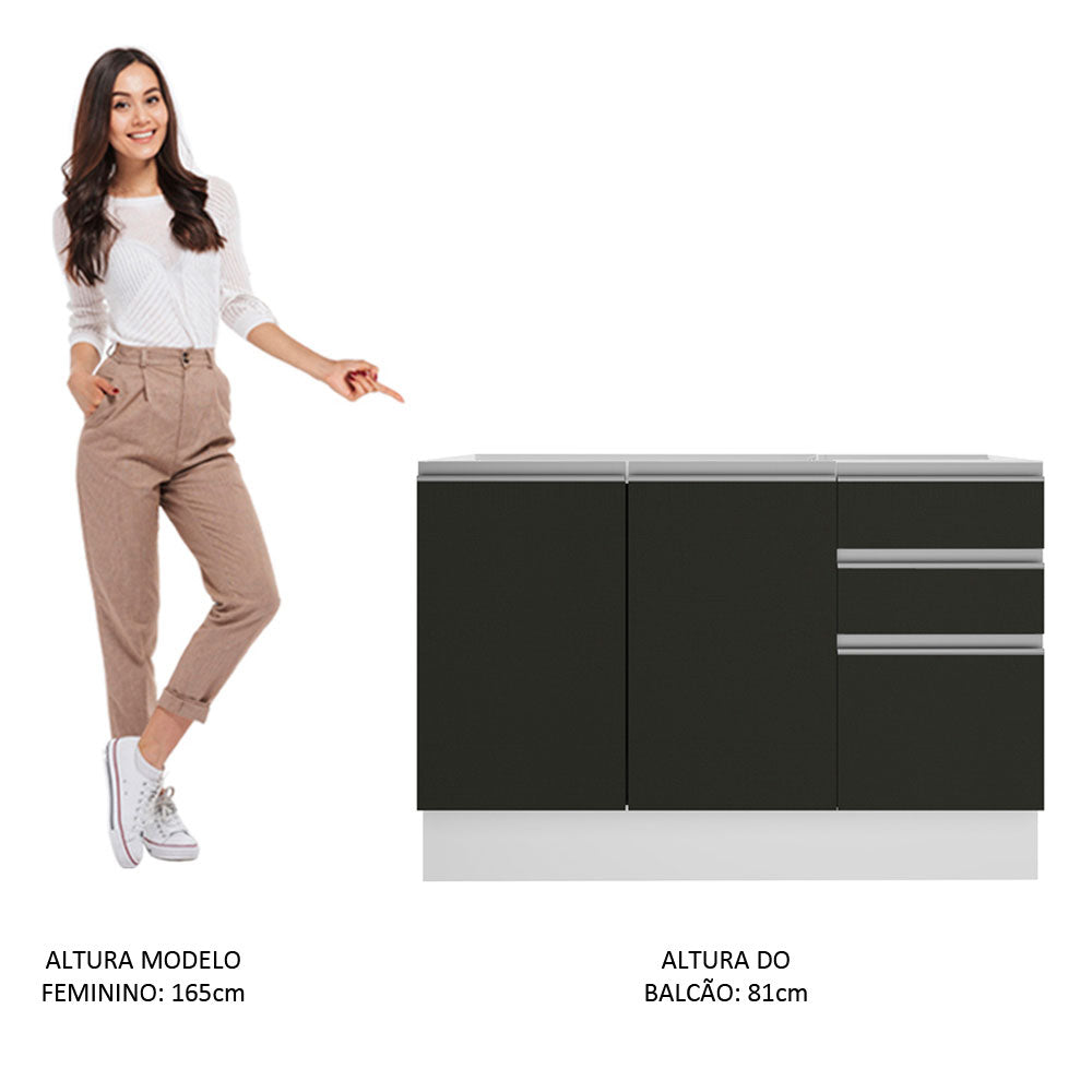Balcão Gabinete de Pia Madesa Glamy 120 cm 2 Portas e 3 Gavetas (Sem Tampo e Pia) Branco/Preto