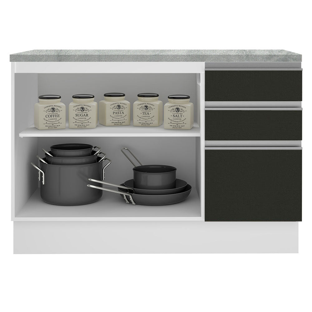 Balcão Madesa Glamy 120 cm 2 Portas e 3 Gavetas (Com Tampo) Branco/Preto