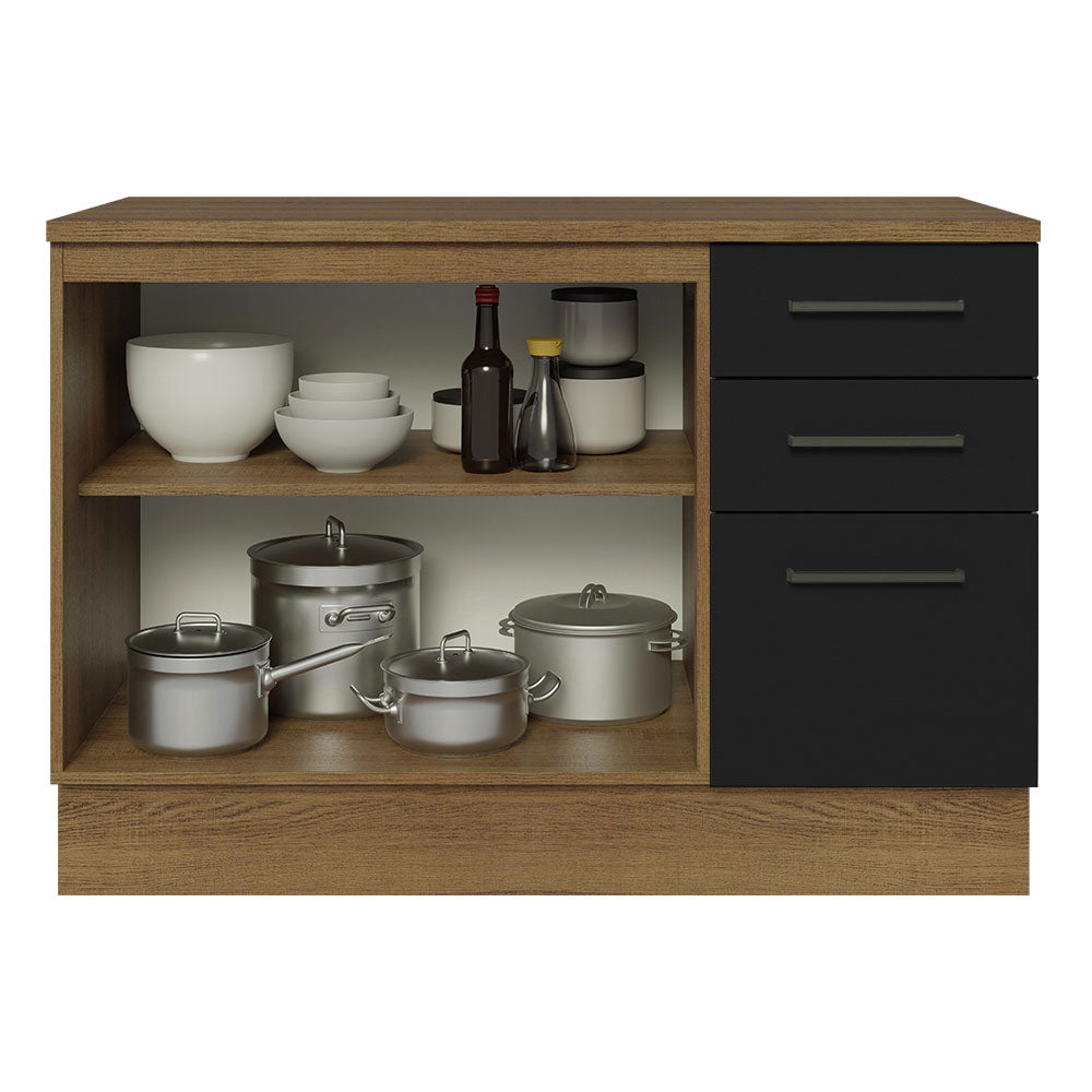 Balcão Cozinha 2 Portas e 3 Gavetas (Com Tampo) Rustic/Preto Agata Madesa