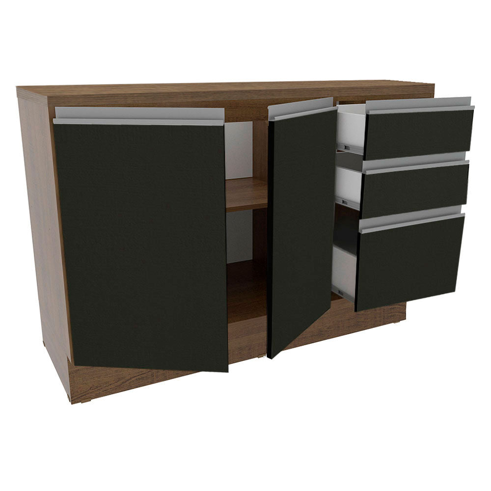 Balcão Madesa Glamy 120 cm 2 Portas e 3 Gavetas (Com Tampo) Rustic/Preto