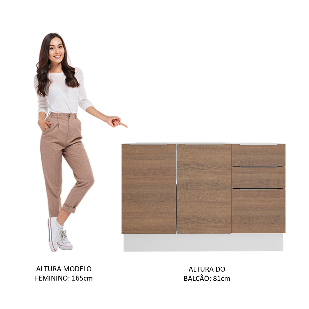 Balcão Gabinete de Pia Madesa Stella 2 Portas e 3 Gavetas (Sem Tampo e Pia) Branco/Rustic