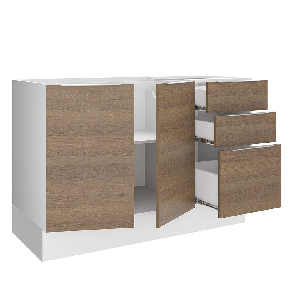 Balcão Gabinete de Pia Madesa Stella 2 Portas e 3 Gavetas (Sem Tampo e Pia) Branco/Rustic