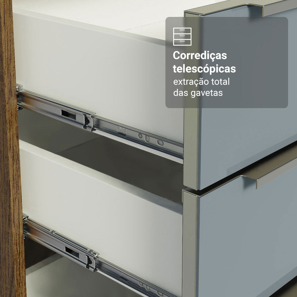 Balcão Gabinete de Pia 120 cm 2 Portas 3 Gavetas (Sem Tampo) Rustic/Cinza Lux Madesa