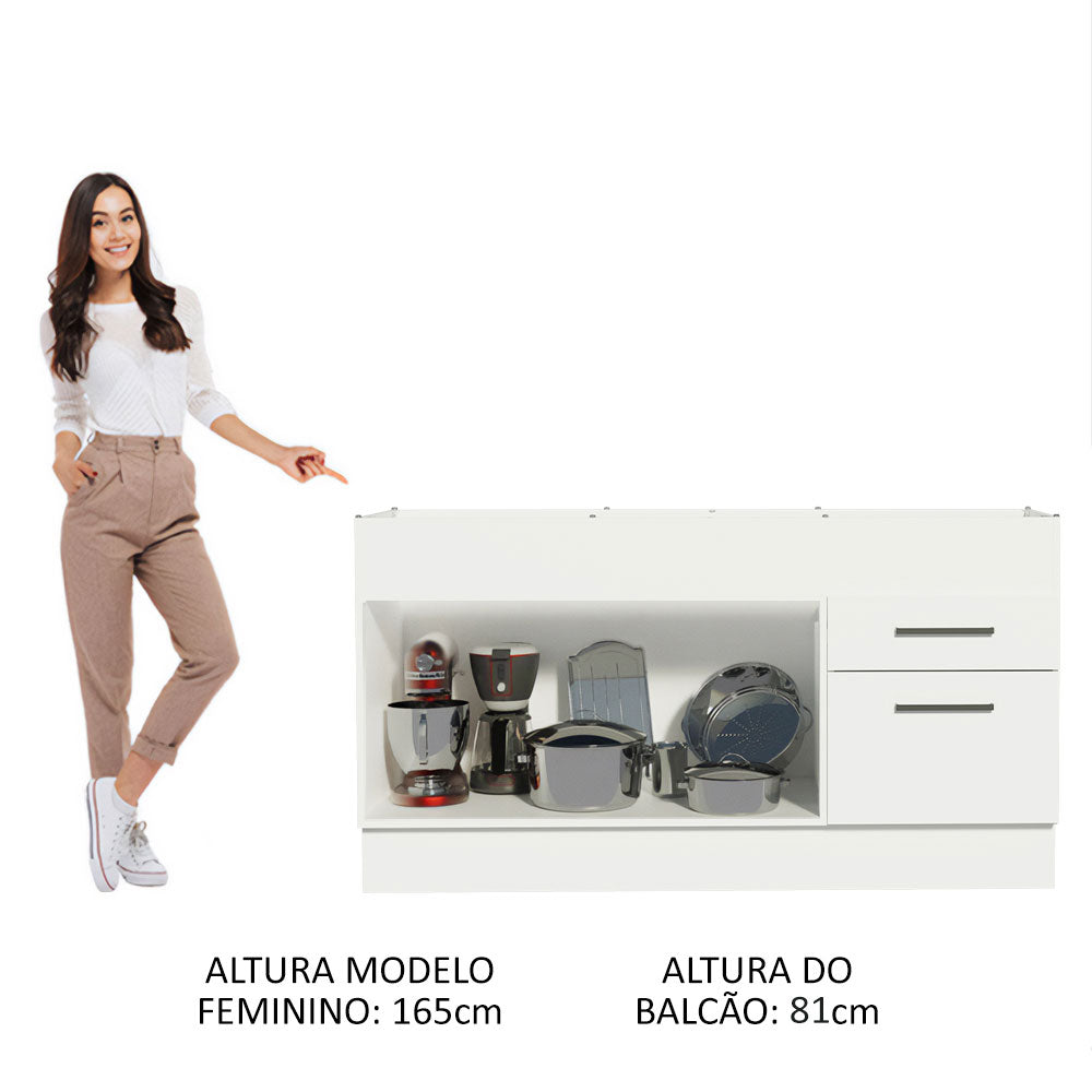 Balcão de Pia Madesa Agata 150 cm 2 Portas e 2 Gavetas (Sem Tampo e Pia) Branco
