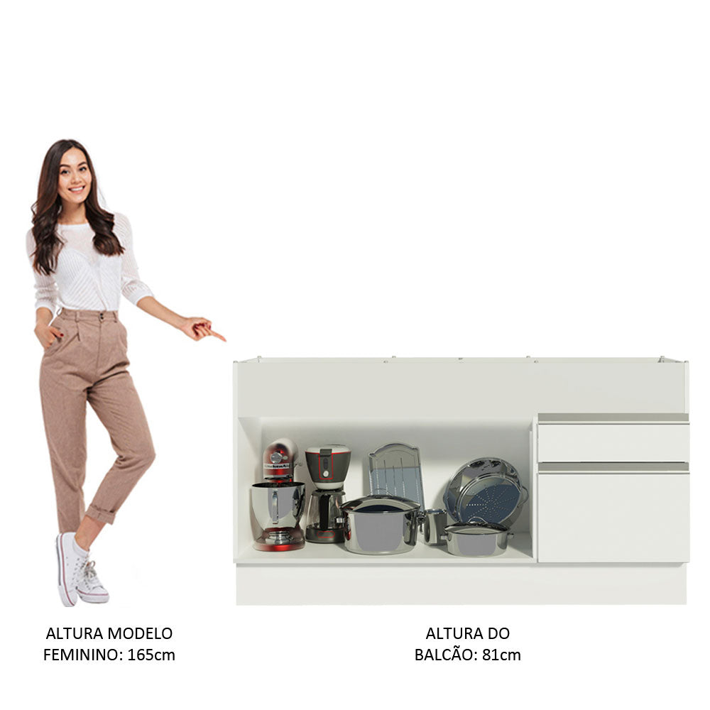 Balcão de Pia Madesa Glamy 150 cm 2 Portas e 2 Gavetas (Sem Tampo e Pia) Branco