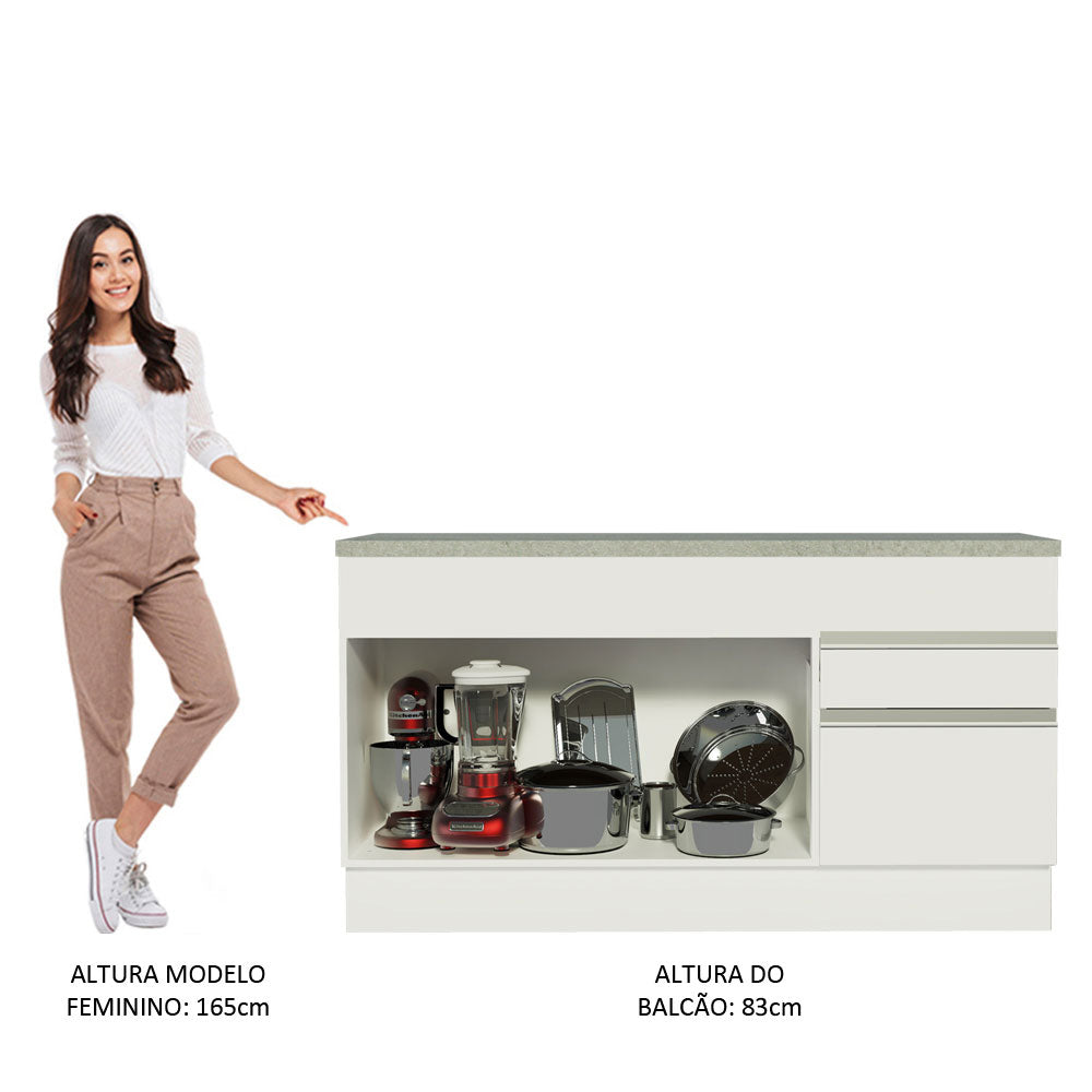 Balcão Madesa Glamy 150 cm 2 Portas e 2 Gavetas (Com Tampo) Branco